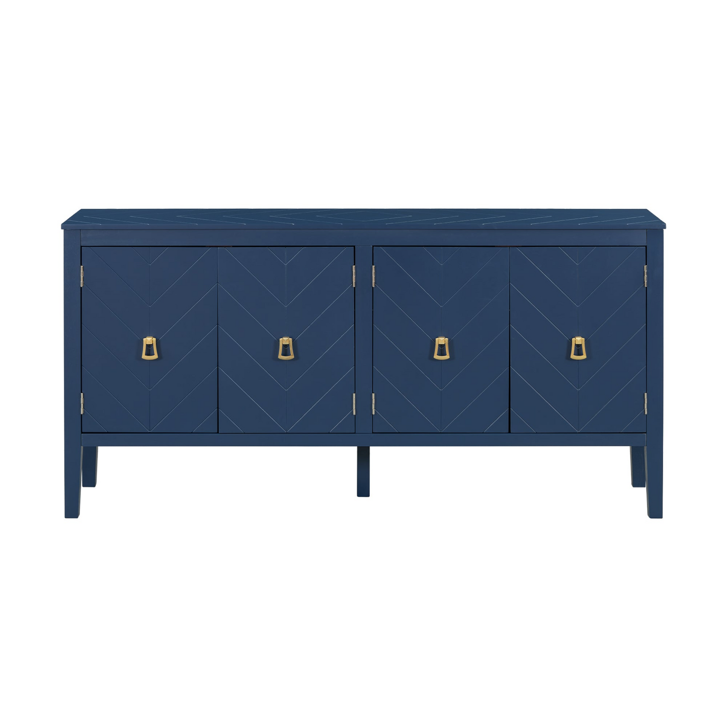 Four-Door Sideboard with Geometric Line Patterns and Vintage Metal Handles for Timeless Elegance,Suitable for Living Rooms, Entrance and Study Rooms