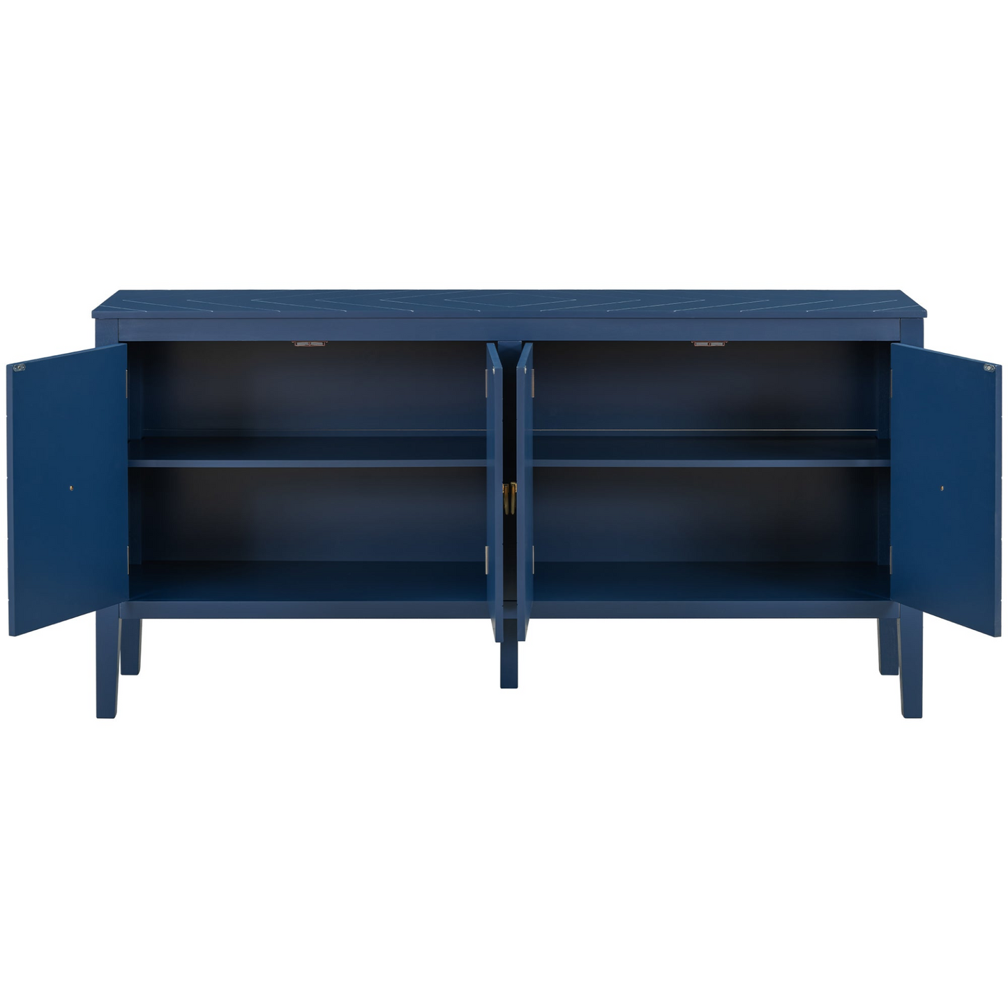 Four-Door Sideboard with Geometric Line Patterns and Vintage Metal Handles for Timeless Elegance,Suitable for Living Rooms, Entrance and Study Rooms