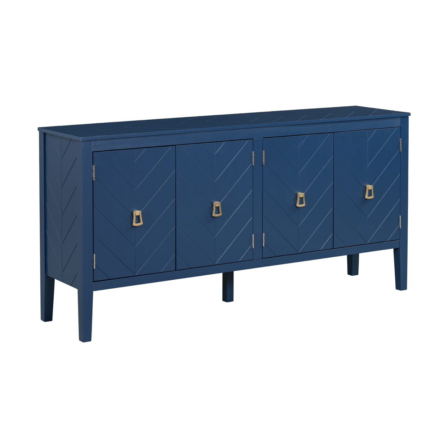 Four-Door Sideboard with Geometric Line Patterns and Vintage Metal Handles for Timeless Elegance,Suitable for Living Rooms, Entrance and Study Rooms