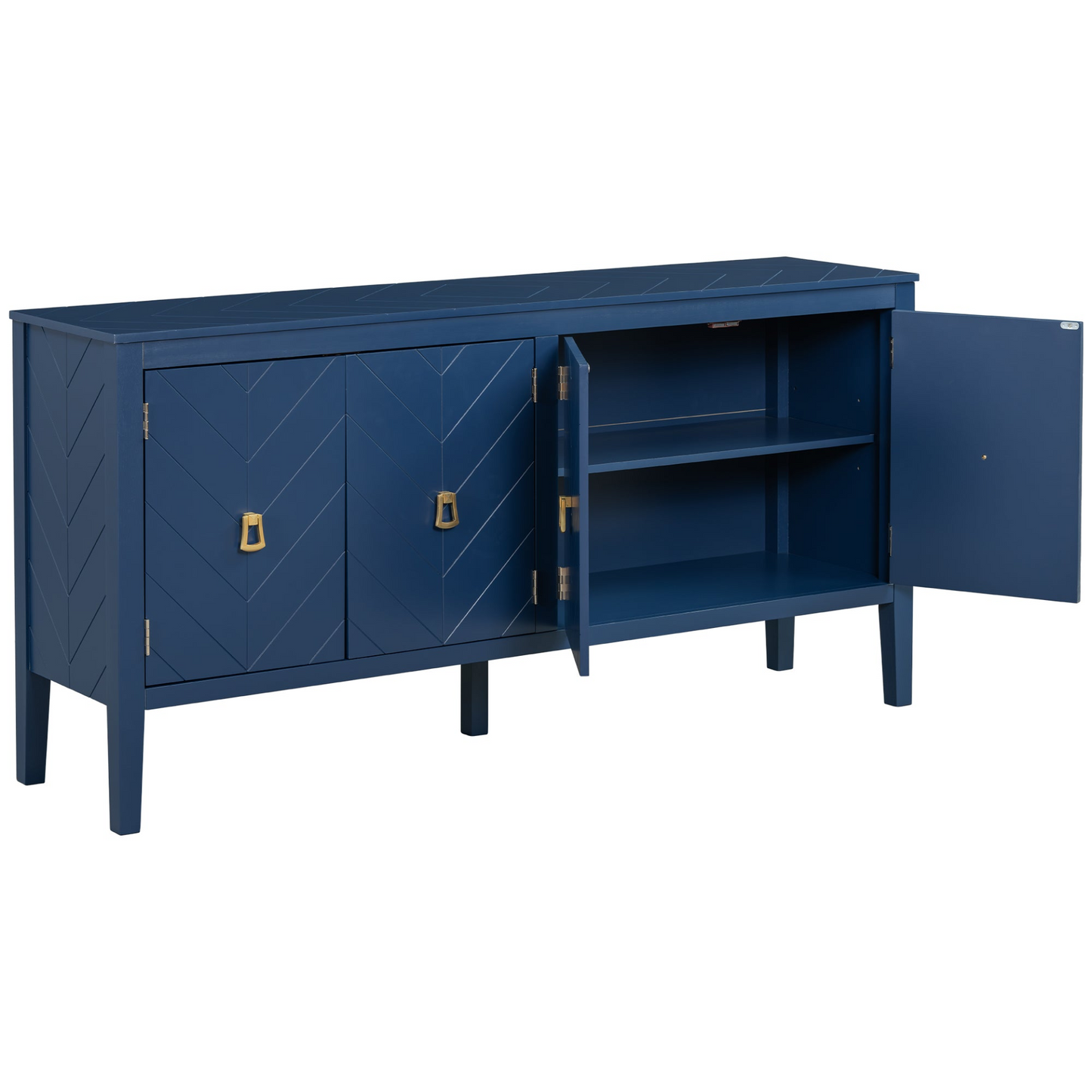Four-Door Sideboard with Geometric Line Patterns and Vintage Metal Handles for Timeless Elegance,Suitable for Living Rooms, Entrance and Study Rooms
