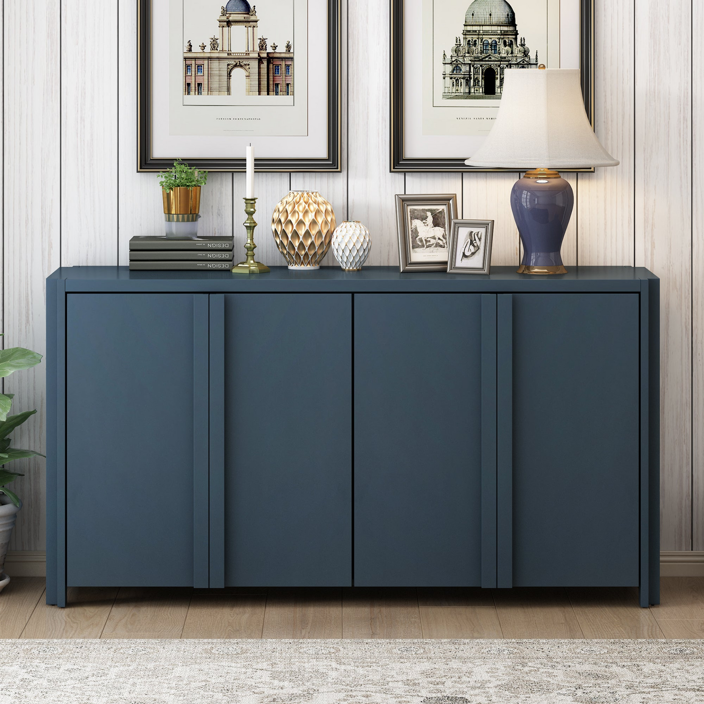 Designed Storage Cabinet Sideboard with 4 Doors , Adjustable Shelves, Suitable for Living Rooms, Entrance and Study Rooms.