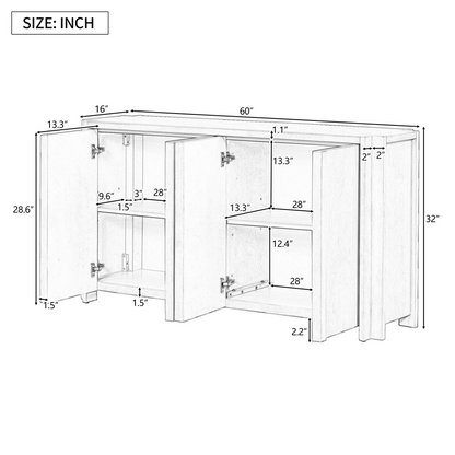 Designed Storage Cabinet Sideboard with 4 Doors , Adjustable Shelves, Suitable for Living Rooms, Entrance and Study Rooms.