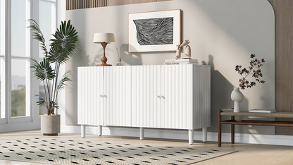 Elegant Four-Door Sideboard with Wavy Pattern Doors, Cylindrical Legs, and Sleek Metal Handles, Adjustable, Suitable for Study, Entryway and Living Room