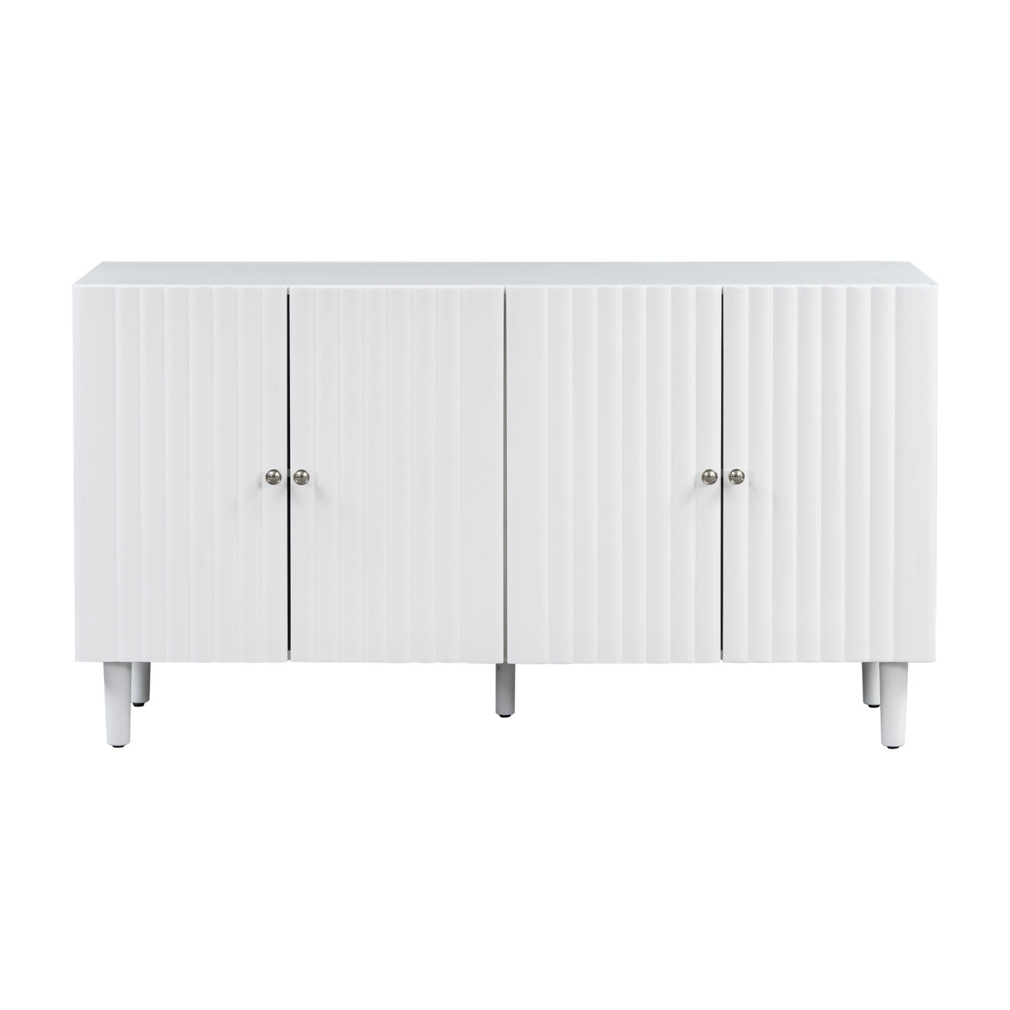 Elegant Four-Door Sideboard with Wavy Pattern Doors, Cylindrical Legs, and Sleek Metal Handles, Adjustable, Suitable for Study, Entryway and Living Room