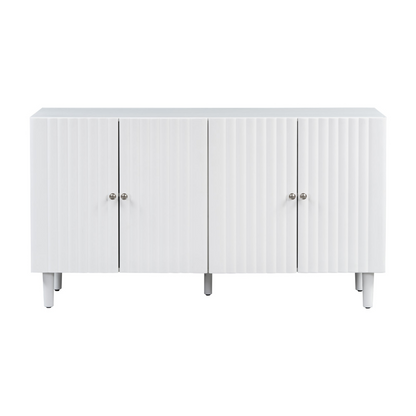 Elegant Four-Door Sideboard with Wavy Pattern Doors, Cylindrical Legs, and Sleek Metal Handles, Adjustable, Suitable for Study, Entryway and Living Room