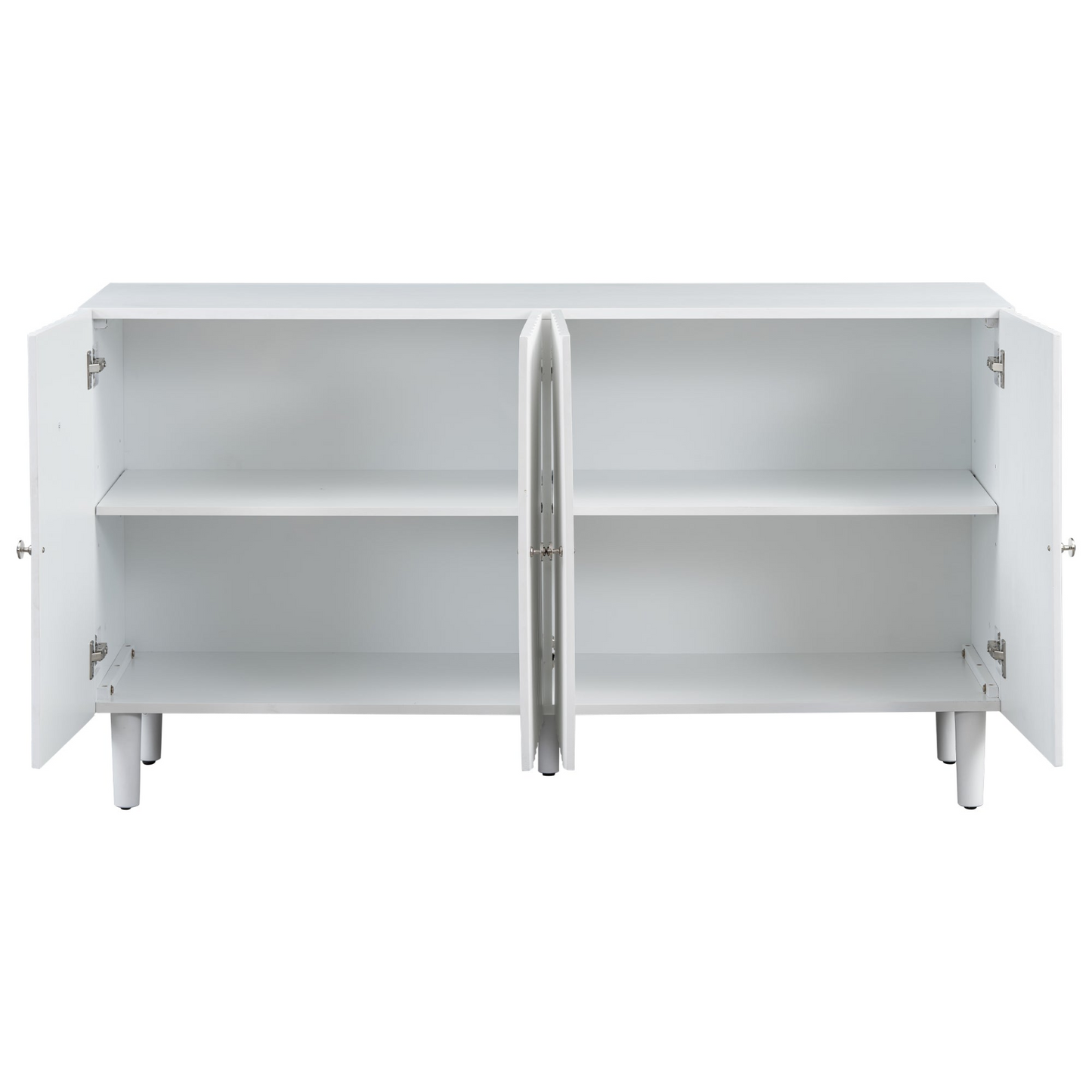 Elegant Four-Door Sideboard with Wavy Pattern Doors, Cylindrical Legs, and Sleek Metal Handles, Adjustable, Suitable for Study, Entryway and Living Room