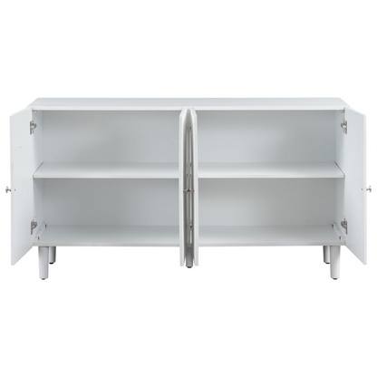 Elegant Four-Door Sideboard with Wavy Pattern Doors, Cylindrical Legs, and Sleek Metal Handles, Adjustable, Suitable for Study, Entryway and Living Room