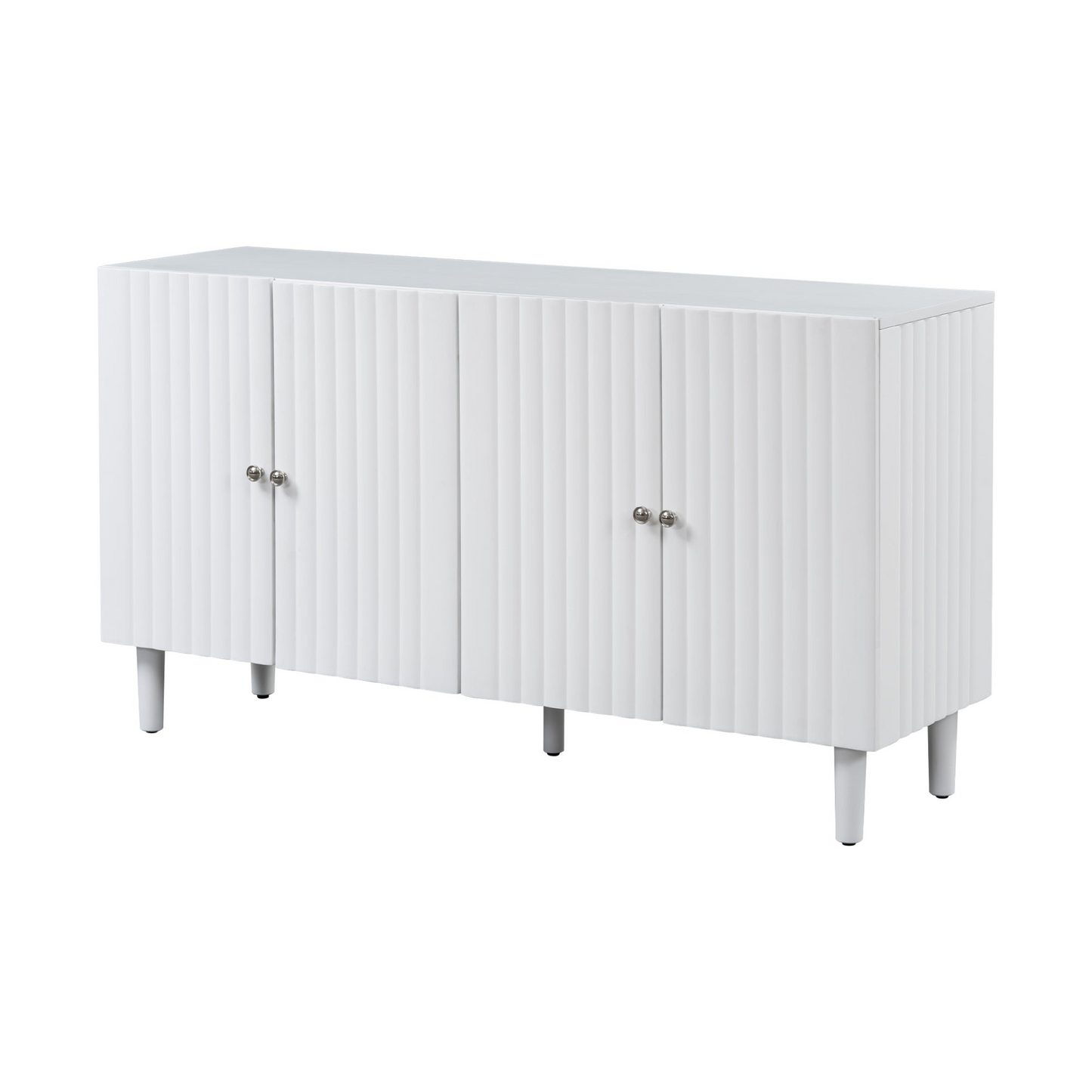Elegant Four-Door Sideboard with Wavy Pattern Doors, Cylindrical Legs, and Sleek Metal Handles, Adjustable, Suitable for Study, Entryway and Living Room