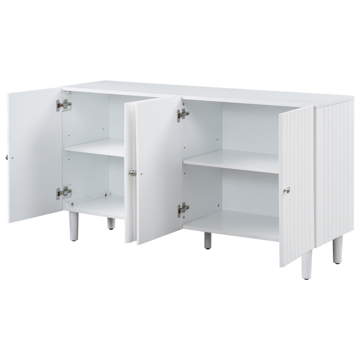 Elegant Four-Door Sideboard with Wavy Pattern Doors, Cylindrical Legs, and Sleek Metal Handles, Adjustable, Suitable for Study, Entryway and Living Room