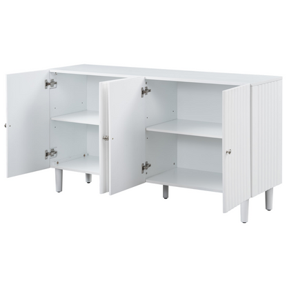 Elegant Four-Door Sideboard with Wavy Pattern Doors, Cylindrical Legs, and Sleek Metal Handles, Adjustable, Suitable for Study, Entryway and Living Room