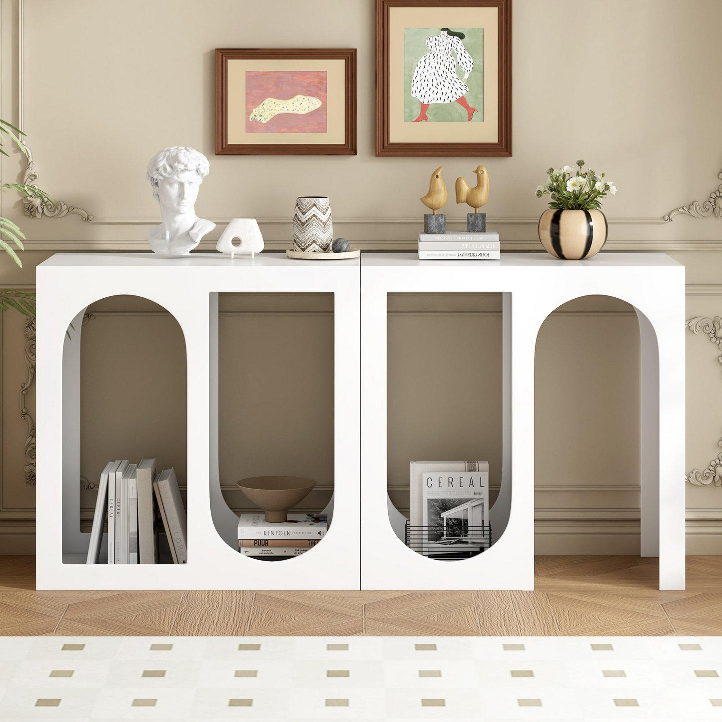 Modular Entryway Console Table with Rectangular Exterior and Curved Interior Design for Customizable Arrangements,Suitable for Study,Entrance and Living Room