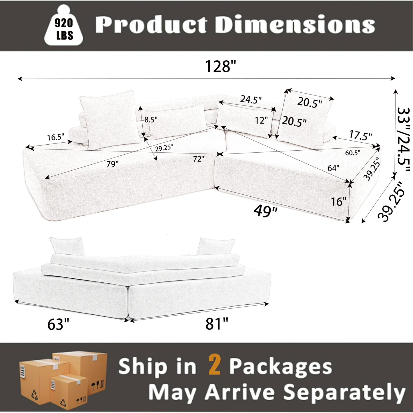 128"Minimalist Cloud Sectional Couch ,Modern Couches ,4-Seater ,No Assembly,Two modular sofa,Boucle Teddy Fabric, upholstered , anti-wrinkle fabric,Brown
