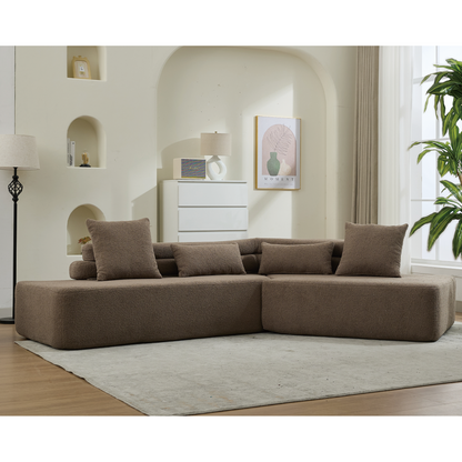 128"Minimalist Cloud Sectional Couch ,Modern Couches ,4-Seater ,No Assembly,Two modular sofa,Boucle Teddy Fabric, upholstered , anti-wrinkle fabric,Brown