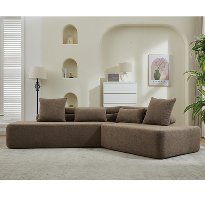 128"Minimalist Cloud Sectional Couch ,Modern Couches ,4-Seater ,No Assembly,Two modular sofa,Boucle Teddy Fabric, upholstered , anti-wrinkle fabric,Brown