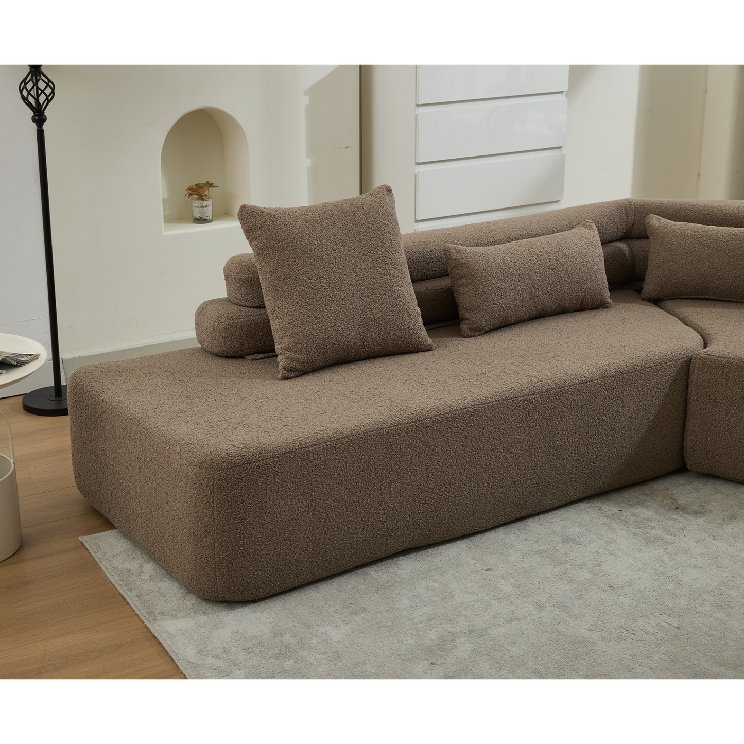 128"Minimalist Cloud Sectional Couch ,Modern Couches ,4-Seater ,No Assembly,Two modular sofa,Boucle Teddy Fabric, upholstered , anti-wrinkle fabric,Brown