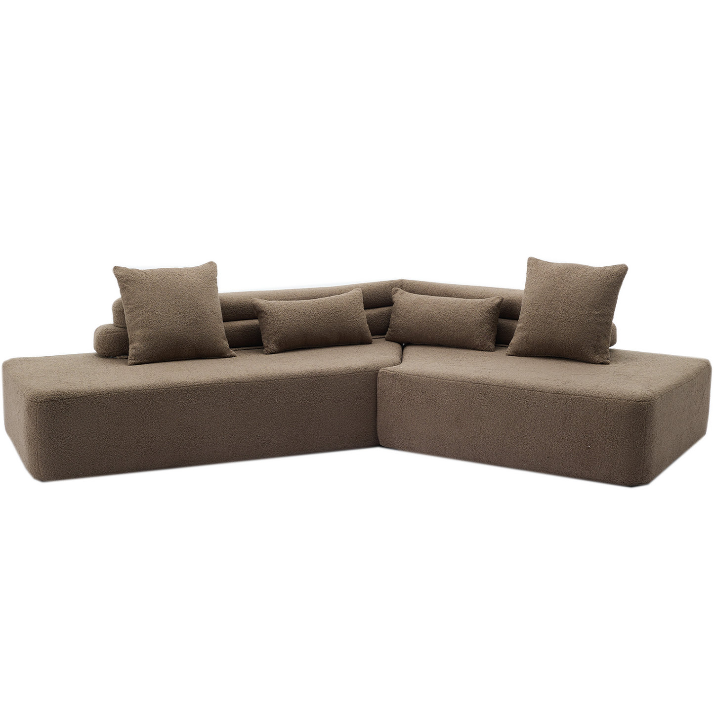 128"Minimalist Cloud Sectional Couch ,Modern Couches ,4-Seater ,No Assembly,Two modular sofa,Boucle Teddy Fabric, upholstered , anti-wrinkle fabric,Brown