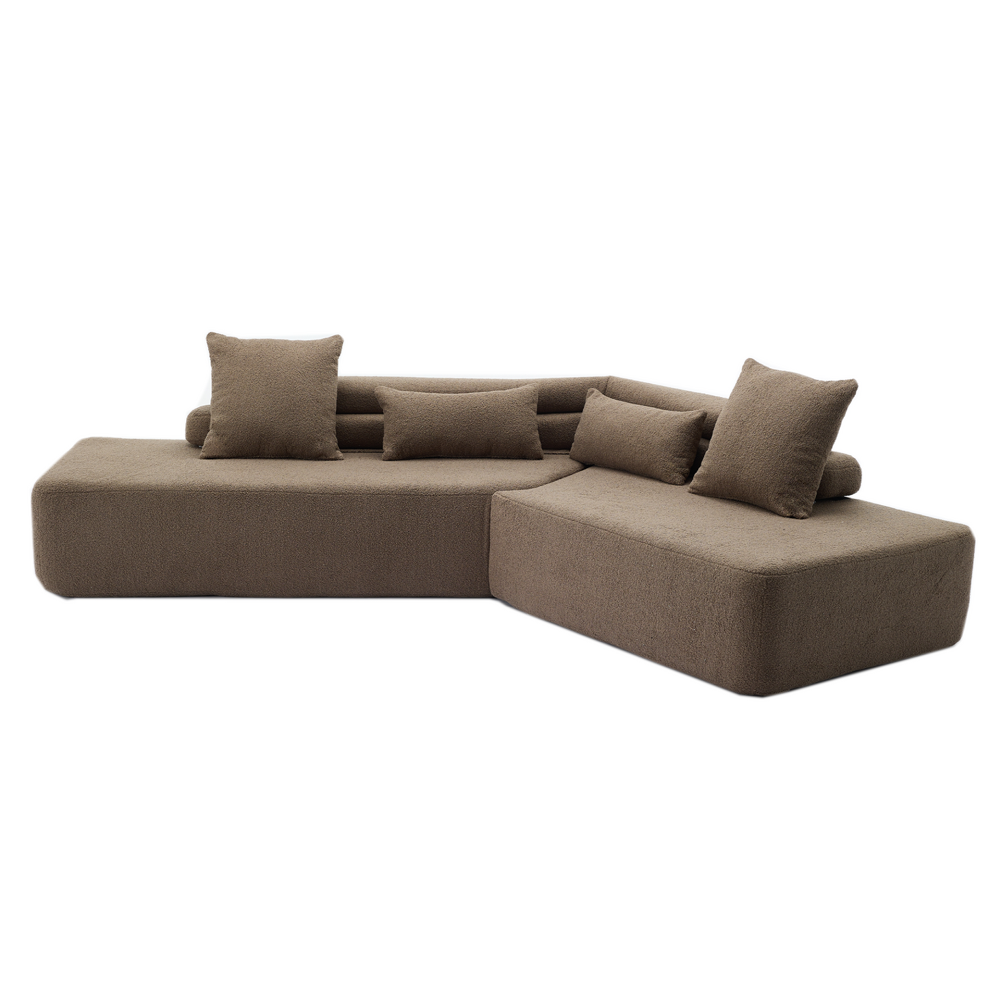128"Minimalist Cloud Sectional Couch ,Modern Couches ,4-Seater ,No Assembly,Two modular sofa,Boucle Teddy Fabric, upholstered , anti-wrinkle fabric,Brown