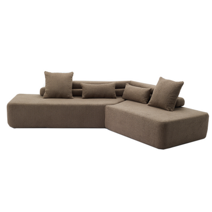 128"Minimalist Cloud Sectional Couch ,Modern Couches ,4-Seater ,No Assembly,Two modular sofa,Boucle Teddy Fabric, upholstered , anti-wrinkle fabric,Brown