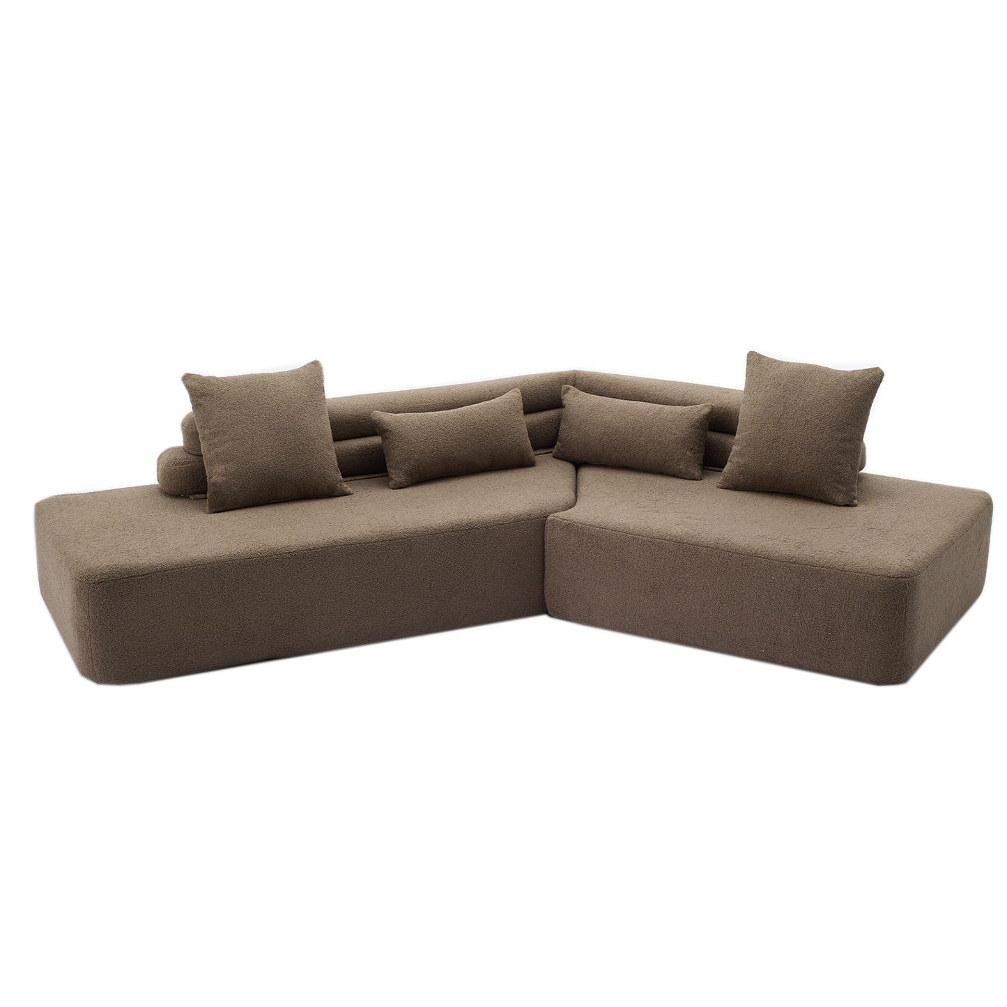 128"Minimalist Cloud Sectional Couch ,Modern Couches ,4-Seater ,No Assembly,Two modular sofa,Boucle Teddy Fabric, upholstered , anti-wrinkle fabric,Brown
