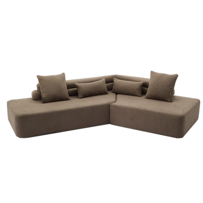 128"Minimalist Cloud Sectional Couch ,Modern Couches ,4-Seater ,No Assembly,Two modular sofa,Boucle Teddy Fabric, upholstered , anti-wrinkle fabric,Brown