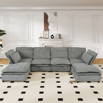 Double-Layer Cushion Modern Large U-Shaped Modular Sofa, Freely Combinable 6-Seater with Storage Function, Convertible to Sofa Bed, Perfect for Living Rooms, Offices, and Apartments