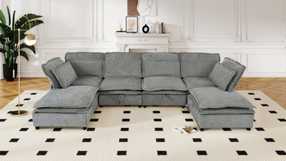Double-Layer Cushion Modern Large U-Shaped Modular Sofa, Freely Combinable 6-Seater with Storage Function, Convertible to Sofa Bed, Perfect for Living Rooms, Offices, and Apartments