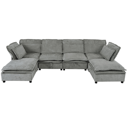 Double-Layer Cushion Modern Large U-Shaped Modular Sofa, Freely Combinable 6-Seater with Storage Function, Convertible to Sofa Bed, Perfect for Living Rooms, Offices, and Apartments