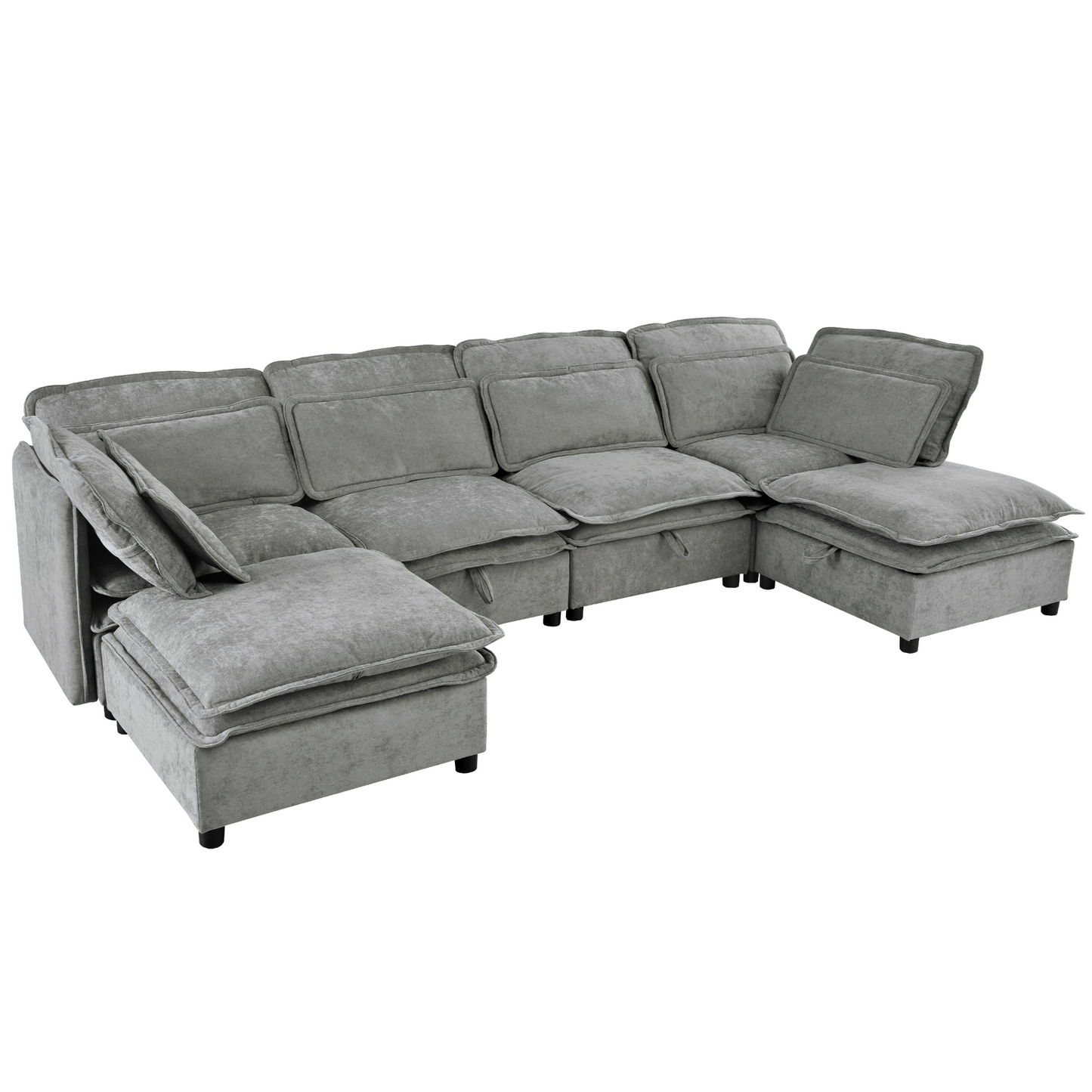 Double-Layer Cushion Modern Large U-Shaped Modular Sofa, Freely Combinable 6-Seater with Storage Function, Convertible to Sofa Bed, Perfect for Living Rooms, Offices, and Apartments