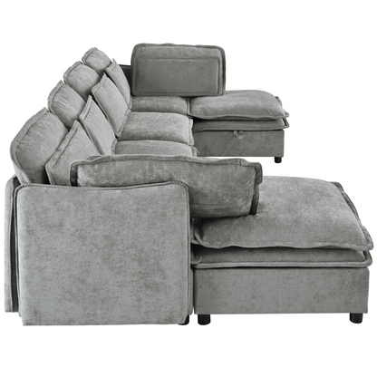 Double-Layer Cushion Modern Large U-Shaped Modular Sofa, Freely Combinable 6-Seater with Storage Function, Convertible to Sofa Bed, Perfect for Living Rooms, Offices, and Apartments