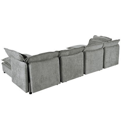 Double-Layer Cushion Modern Large U-Shaped Modular Sofa, Freely Combinable 6-Seater with Storage Function, Convertible to Sofa Bed, Perfect for Living Rooms, Offices, and Apartments