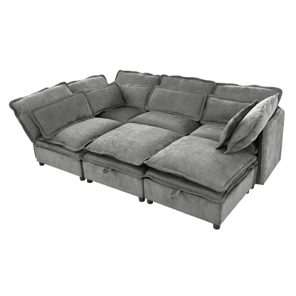 Double-Layer Cushion Modern Large U-Shaped Modular Sofa, Freely Combinable 6-Seater with Storage Function, Convertible to Sofa Bed, Perfect for Living Rooms, Offices, and Apartments