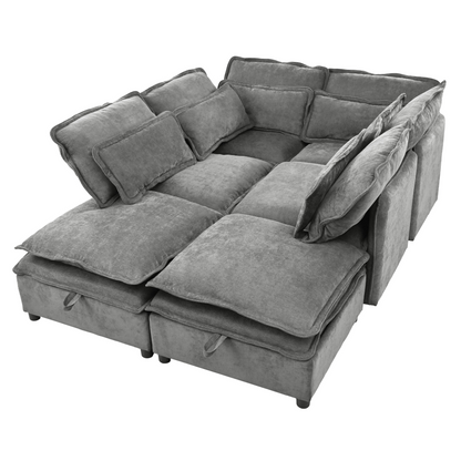 Double-Layer Cushion Modern Large U-Shaped Modular Sofa, Freely Combinable 6-Seater with Storage Function, Convertible to Sofa Bed, Perfect for Living Rooms, Offices, and Apartments