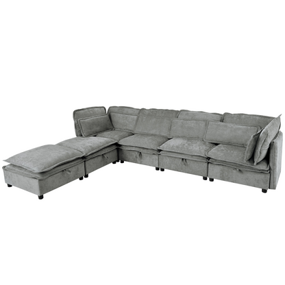 Double-Layer Cushion Modern Large U-Shaped Modular Sofa, Freely Combinable 6-Seater with Storage Function, Convertible to Sofa Bed, Perfect for Living Rooms, Offices, and Apartments