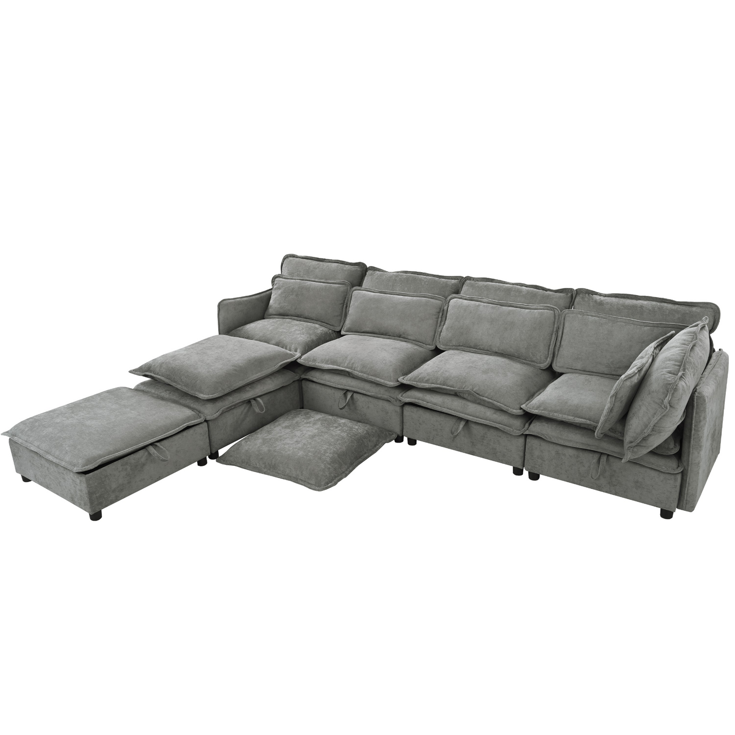 Double-Layer Cushion Modern Large U-Shaped Modular Sofa, Freely Combinable 6-Seater with Storage Function, Convertible to Sofa Bed, Perfect for Living Rooms, Offices, and Apartments