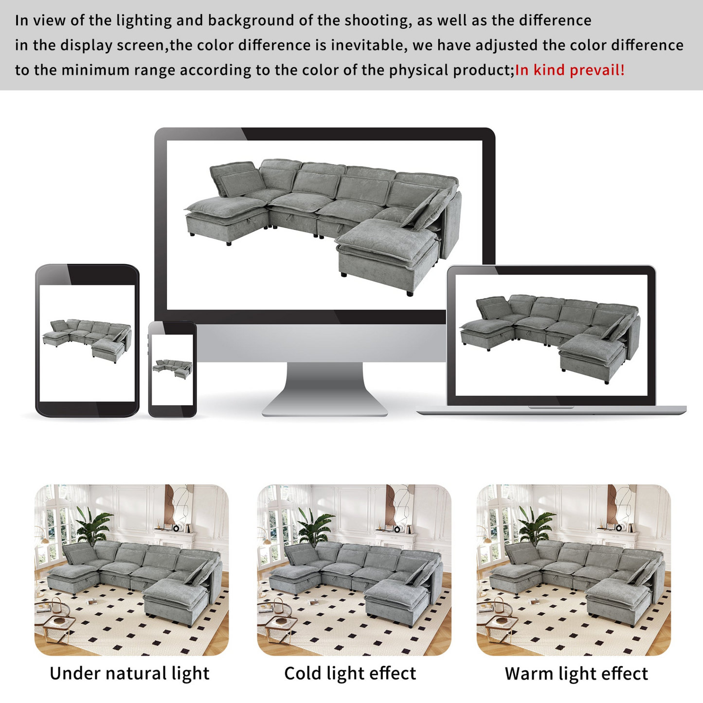 Double-Layer Cushion Modern Large U-Shaped Modular Sofa, Freely Combinable 6-Seater with Storage Function, Convertible to Sofa Bed, Perfect for Living Rooms, Offices, and Apartments