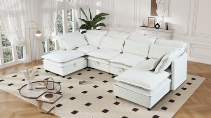 Double-Layer Cushion Modern Large U-Shaped Modular Sofa, Freely Combinable 6-Seater with Storage Function, Convertible to Sofa Bed, Perfect for Living Rooms, Offices, and Apartments