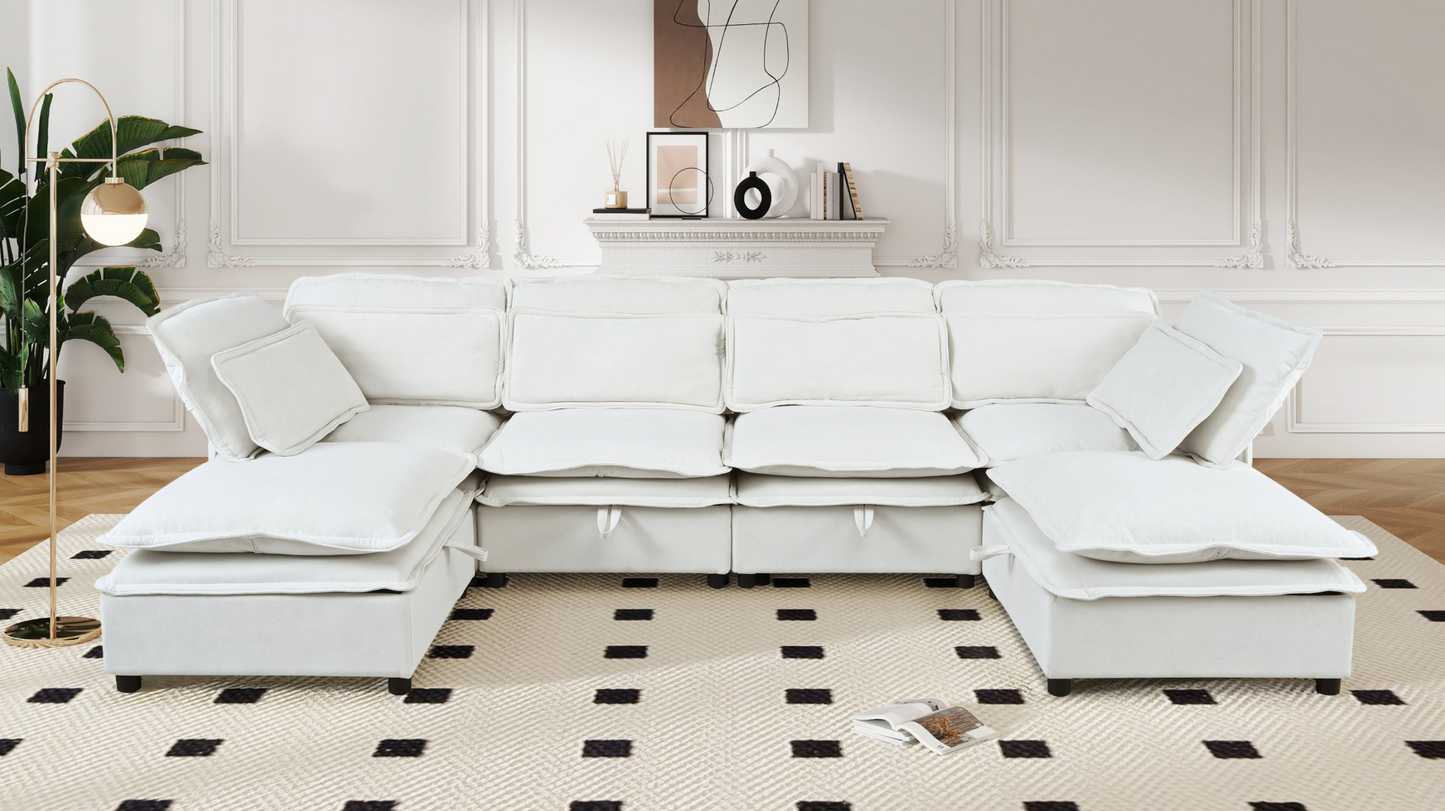 Double-Layer Cushion Modern Large U-Shaped Modular Sofa, Freely Combinable 6-Seater with Storage Function, Convertible to Sofa Bed, Perfect for Living Rooms, Offices, and Apartments