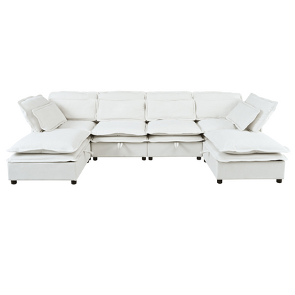 Double-Layer Cushion Modern Large U-Shaped Modular Sofa, Freely Combinable 6-Seater with Storage Function, Convertible to Sofa Bed, Perfect for Living Rooms, Offices, and Apartments