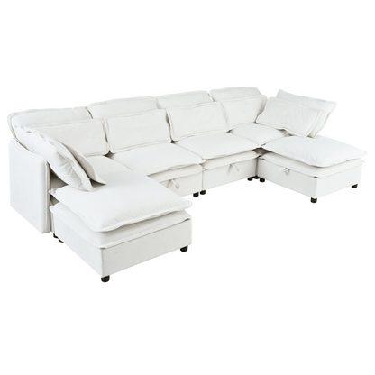 Double-Layer Cushion Modern Large U-Shaped Modular Sofa, Freely Combinable 6-Seater with Storage Function, Convertible to Sofa Bed, Perfect for Living Rooms, Offices, and Apartments