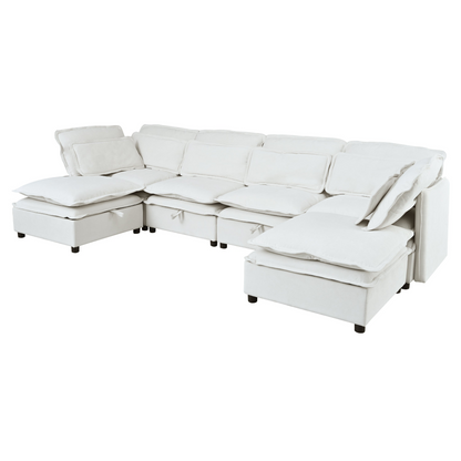 Double-Layer Cushion Modern Large U-Shaped Modular Sofa, Freely Combinable 6-Seater with Storage Function, Convertible to Sofa Bed, Perfect for Living Rooms, Offices, and Apartments