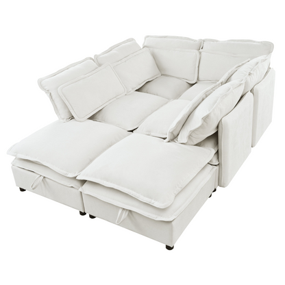 Double-Layer Cushion Modern Large U-Shaped Modular Sofa, Freely Combinable 6-Seater with Storage Function, Convertible to Sofa Bed, Perfect for Living Rooms, Offices, and Apartments