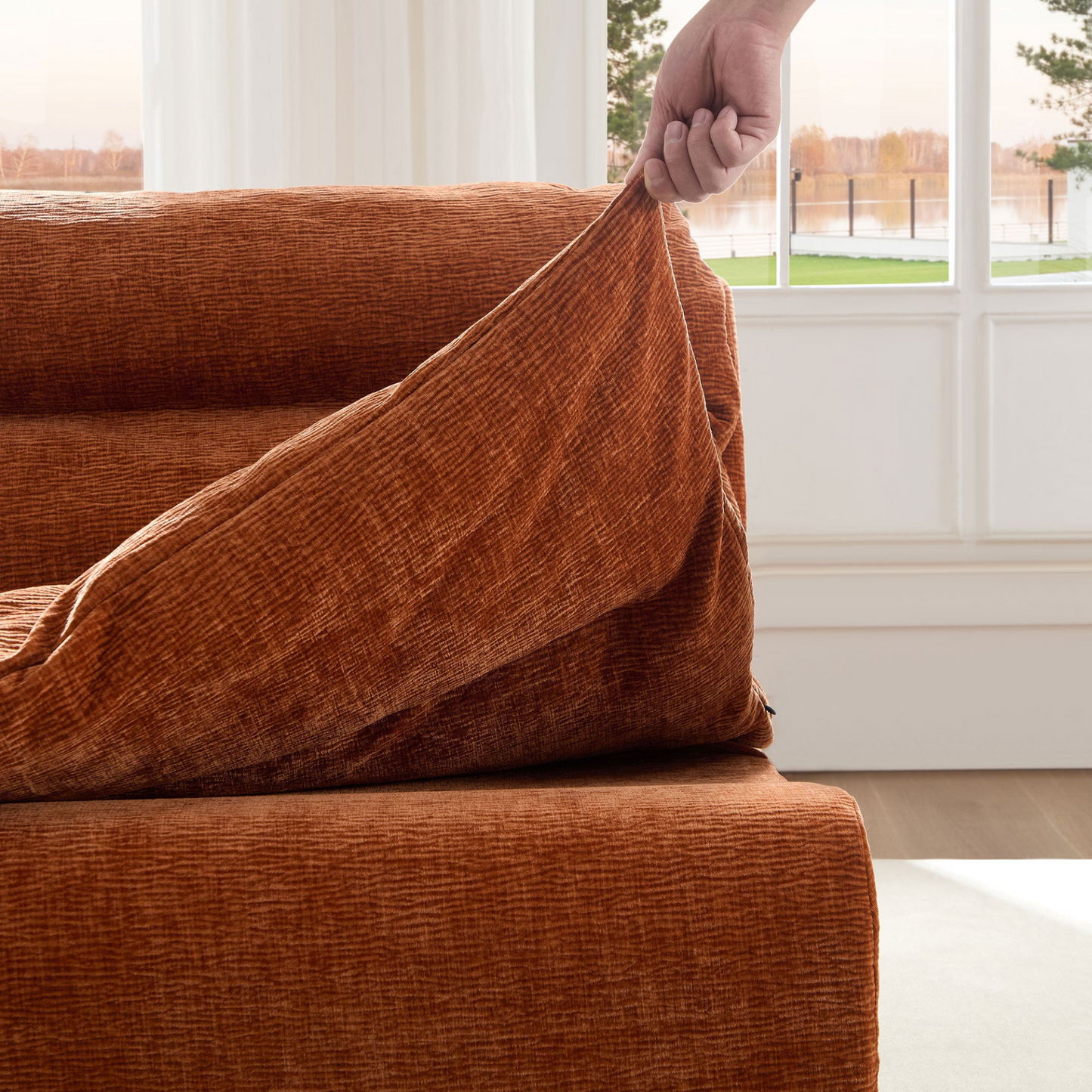 Accent Armless Chair Lazy Floor Seating, Single Chair Sofa Lounger Leisure Accent Single Couch with Backrest  for Living Room, Bedroom, Office, Single Seat, ORANGE