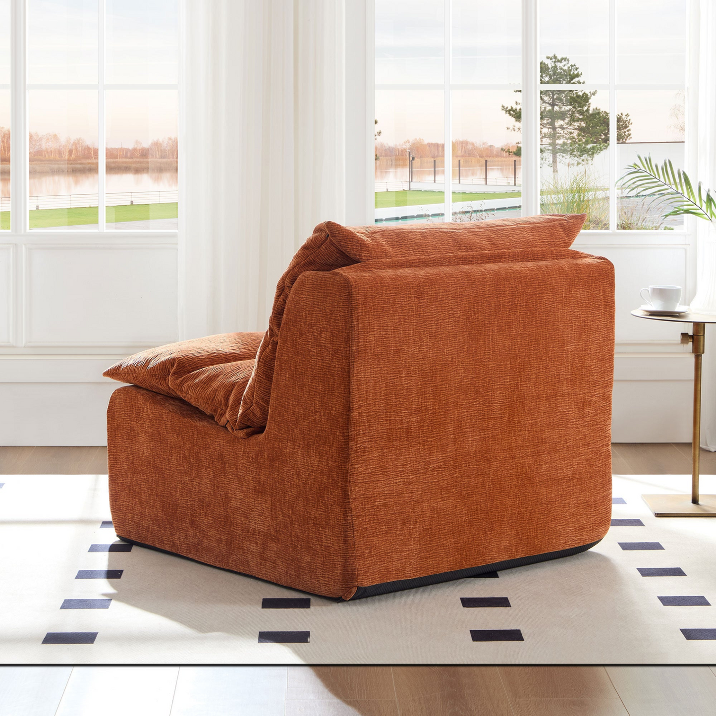 Accent Armless Chair Lazy Floor Seating, Single Chair Sofa Lounger Leisure Accent Single Couch with Backrest  for Living Room, Bedroom, Office, Single Seat, ORANGE