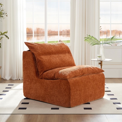 Accent Armless Chair Lazy Floor Seating, Single Chair Sofa Lounger Leisure Accent Single Couch with Backrest  for Living Room, Bedroom, Office, Single Seat, ORANGE
