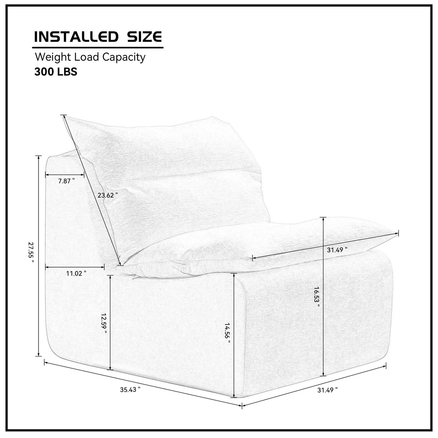 Accent Armless Chair Lazy Floor Seating, Single Chair Sofa Lounger Leisure Accent Single Couch with Backrest  for Living Room, Bedroom, Office, Single Seat, ORANGE