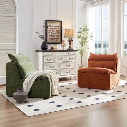 Accent Armless Chair Lazy Floor Seating, Single Chair Sofa Lounger Leisure Accent Single Couch with Backrest  for Living Room, Bedroom, Office, Single Seat, ORANGE