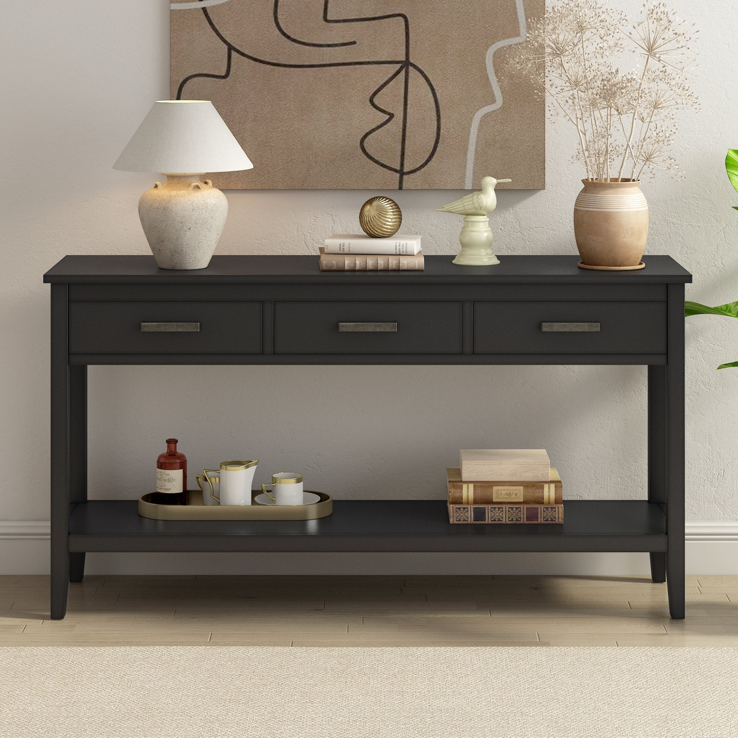 Contemporary 3-Drawer Console Table with 1 Shelf, Entrance Table for Entryway, Hallway, Living Room, Foyer, Corridor