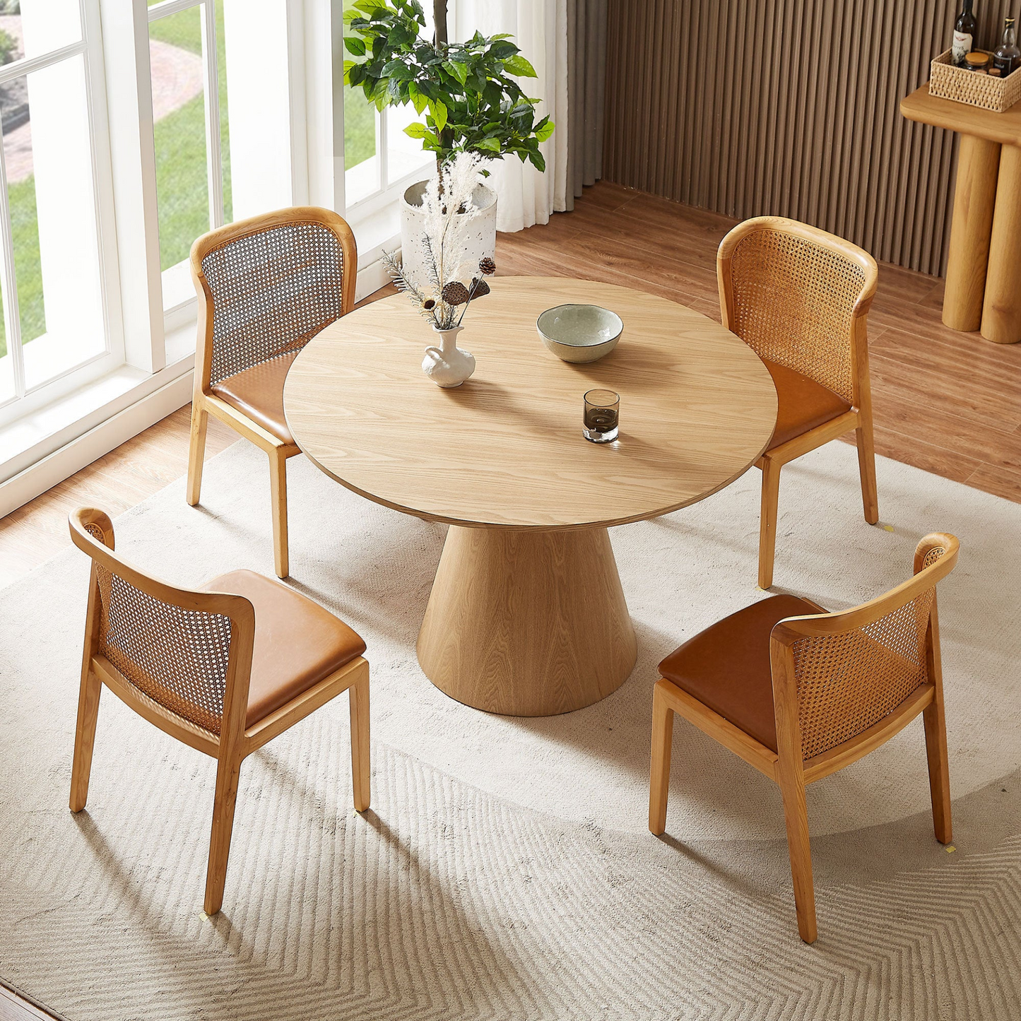 45.27'' Wooden Dining Table Round Dining Table, Hardwood Solids Construction, a Oak Top  Suitable for Kitchen, Living Room, Cafe ASH
