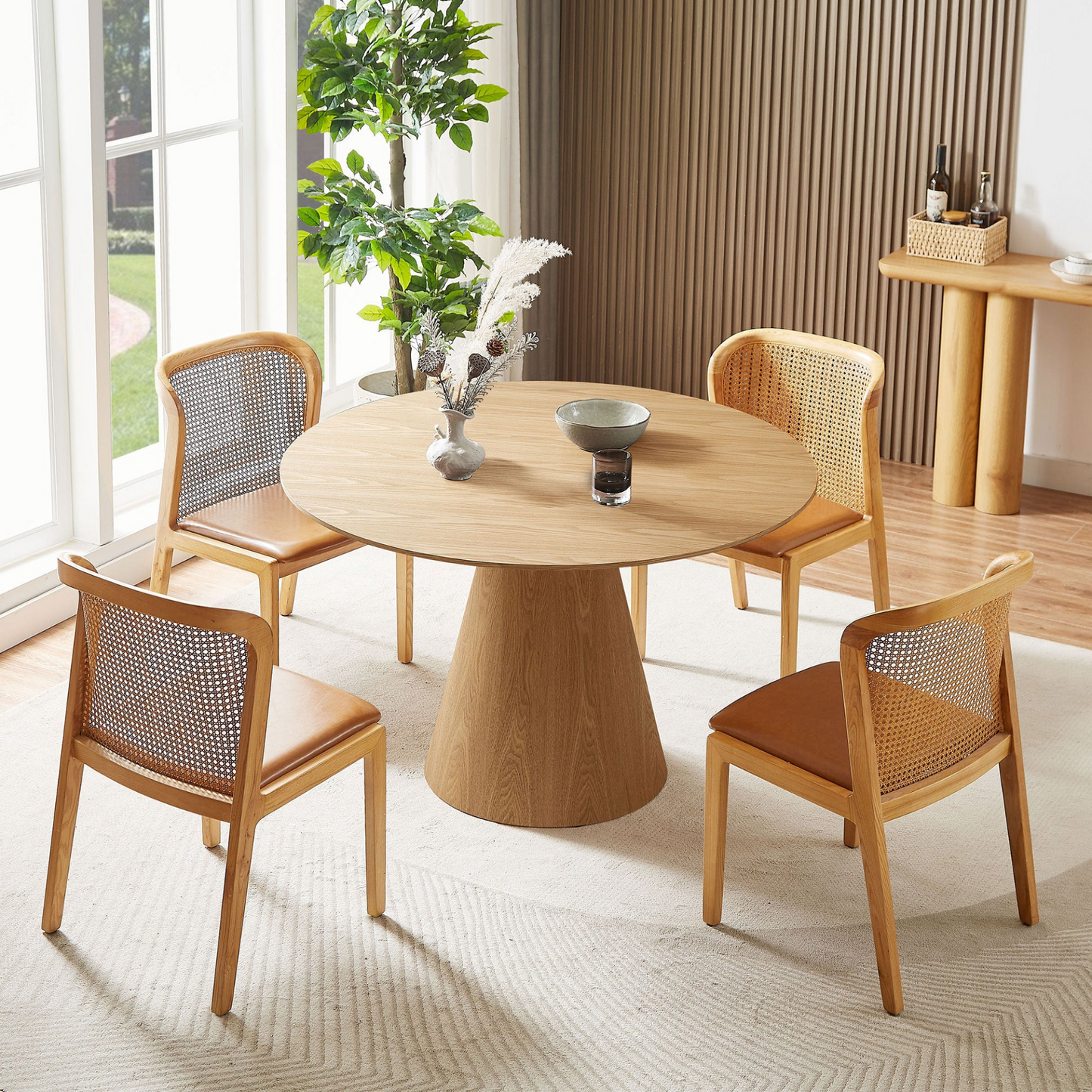 45.27'' Wooden Dining Table Round Dining Table, Hardwood Solids Construction, a Oak Top  Suitable for Kitchen, Living Room, Cafe ASH