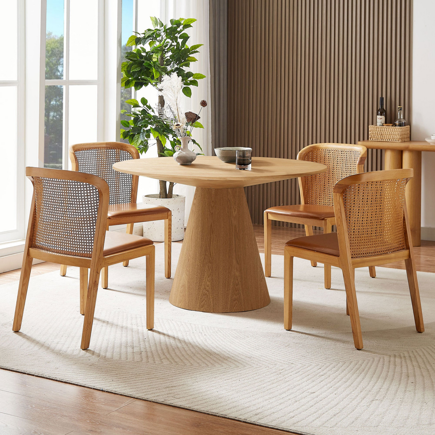 45.27'' Wooden Dining Table Round Dining Table, Hardwood Solids Construction, a Oak Top  Suitable for Kitchen, Living Room, Cafe ASH